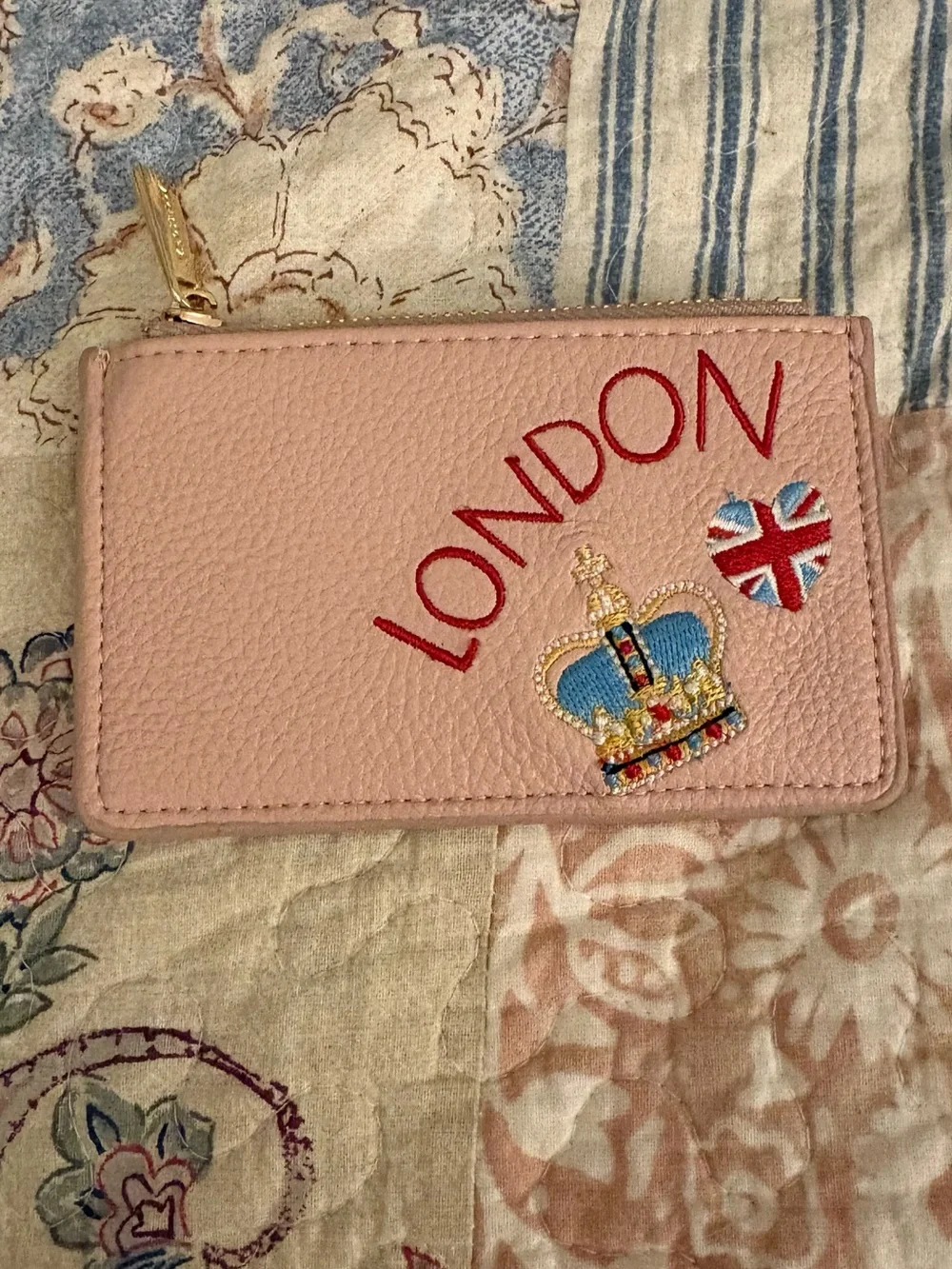 Accessorize Pink Leather Zip Card Holder with Gold Zip Pull